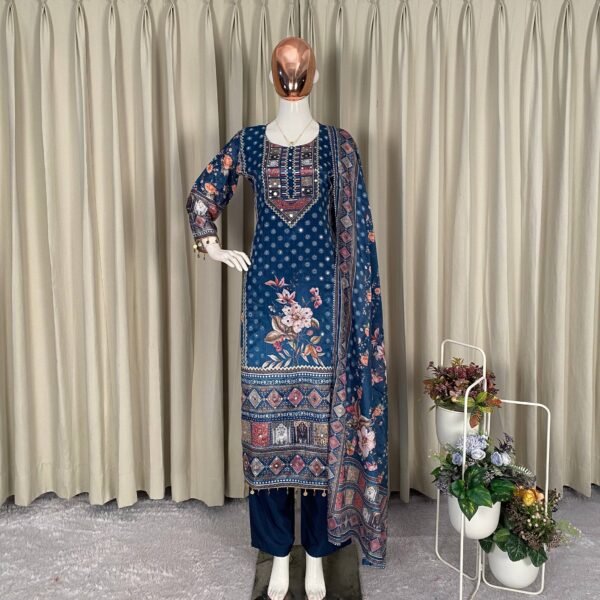 Perfect for Party & Wedding – Designer Printed Pant Set with Mirror Work