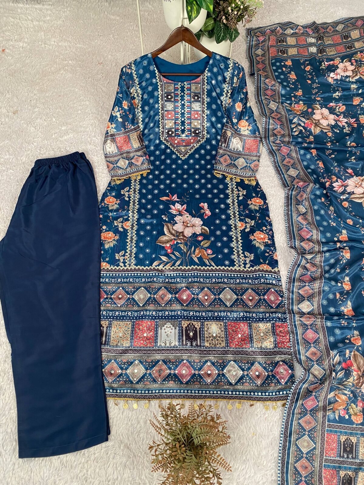 Perfect for Party & Wedding – Designer Printed Pant Set with Mirror Work - Image 4