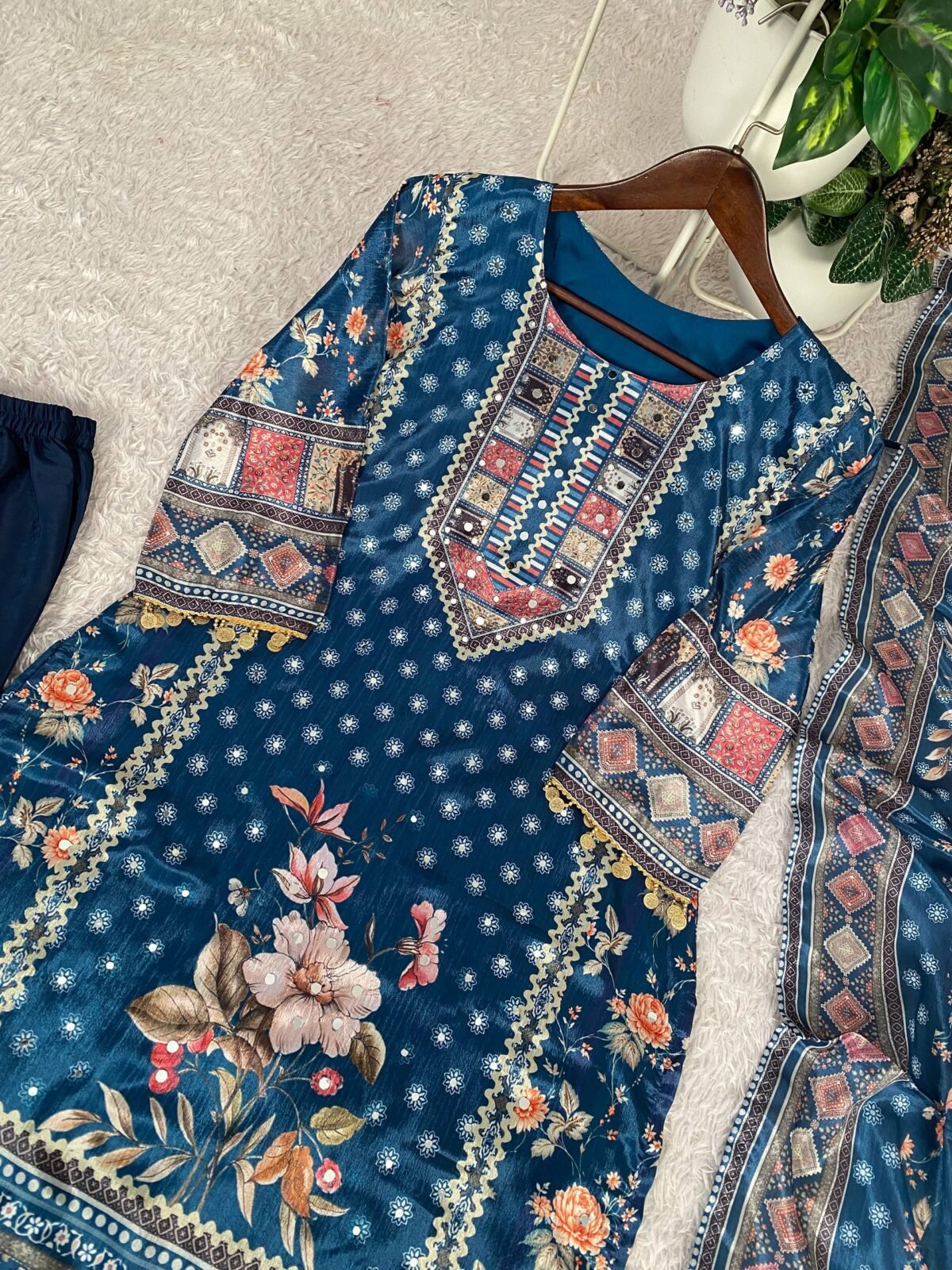 Perfect for Party & Wedding – Designer Printed Pant Set with Mirror Work - Image 5