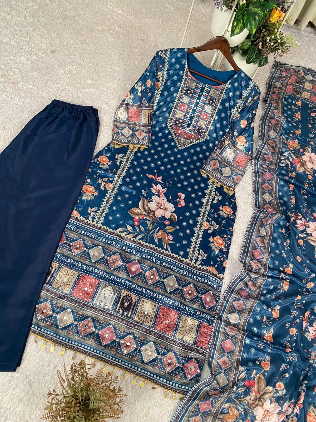 Perfect for Party & Wedding – Designer Printed Pant Set with Mirror Work - Image 6