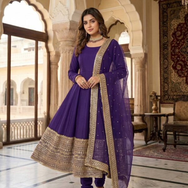 Premium Anarkali Gown Set – Showroom Finished Collection (Purple)