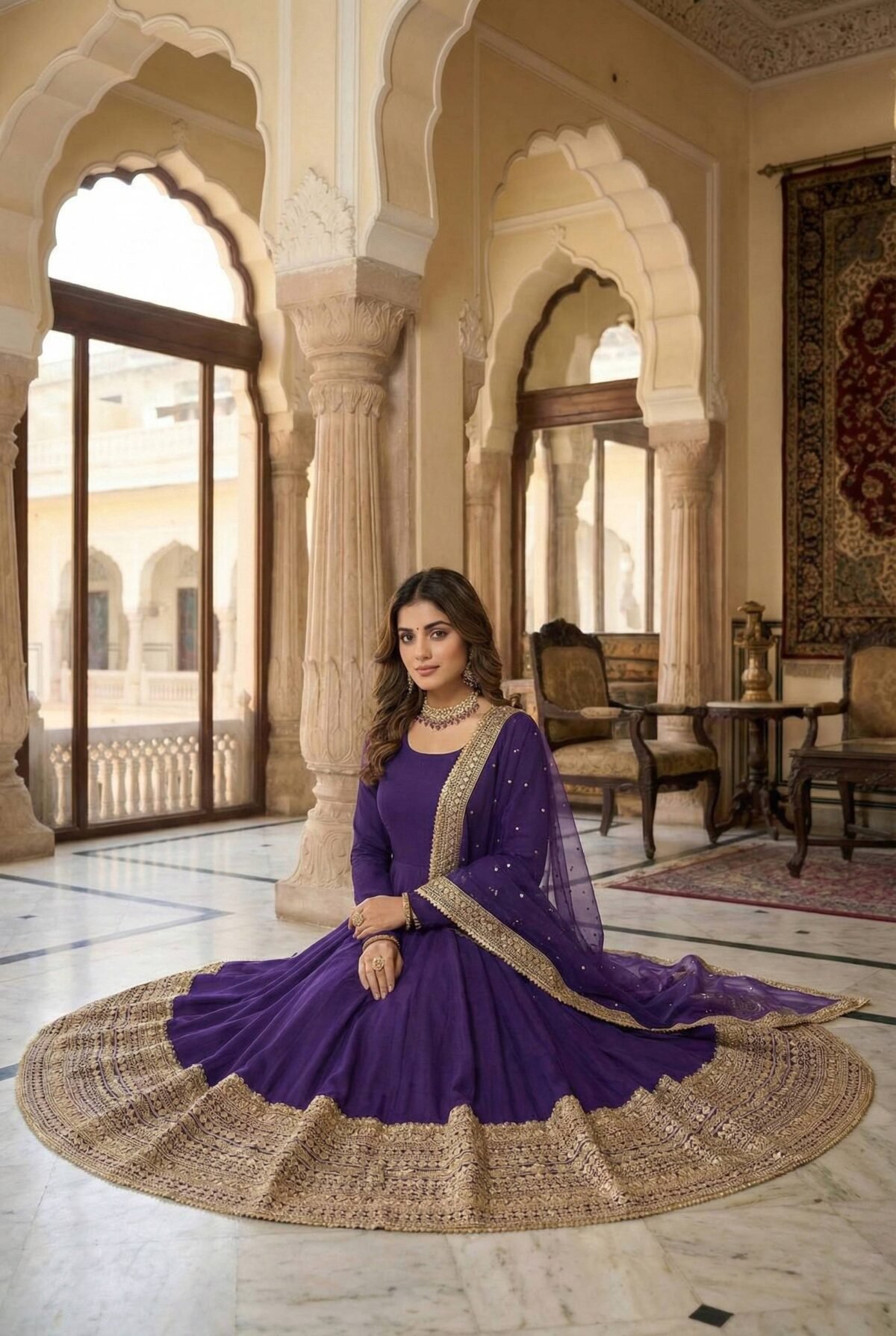 Premium Anarkali Gown Set – Showroom Finished Collection (Purple) - Image 3