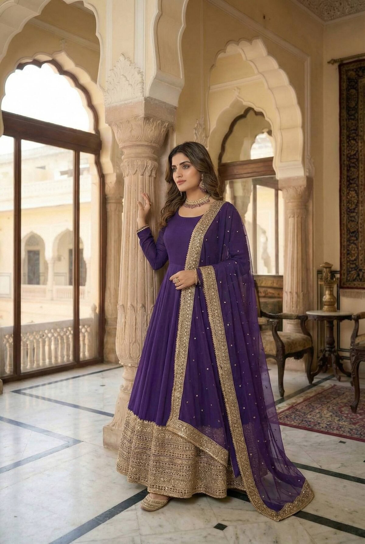 Premium Anarkali Gown Set – Showroom Finished Collection (Purple) - Image 4