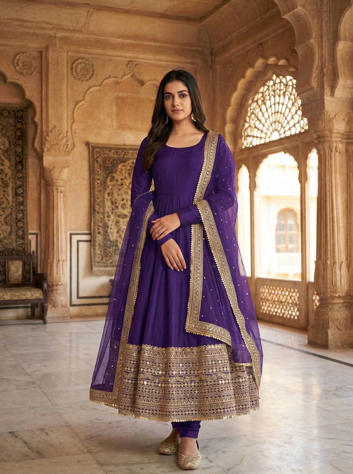 Premium Anarkali Gown Set – Showroom Finished Collection (Purple) - Image 6