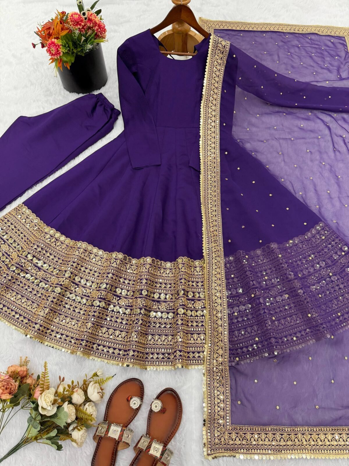 Premium Anarkali Gown Set – Showroom Finished Collection (Purple) - Image 7