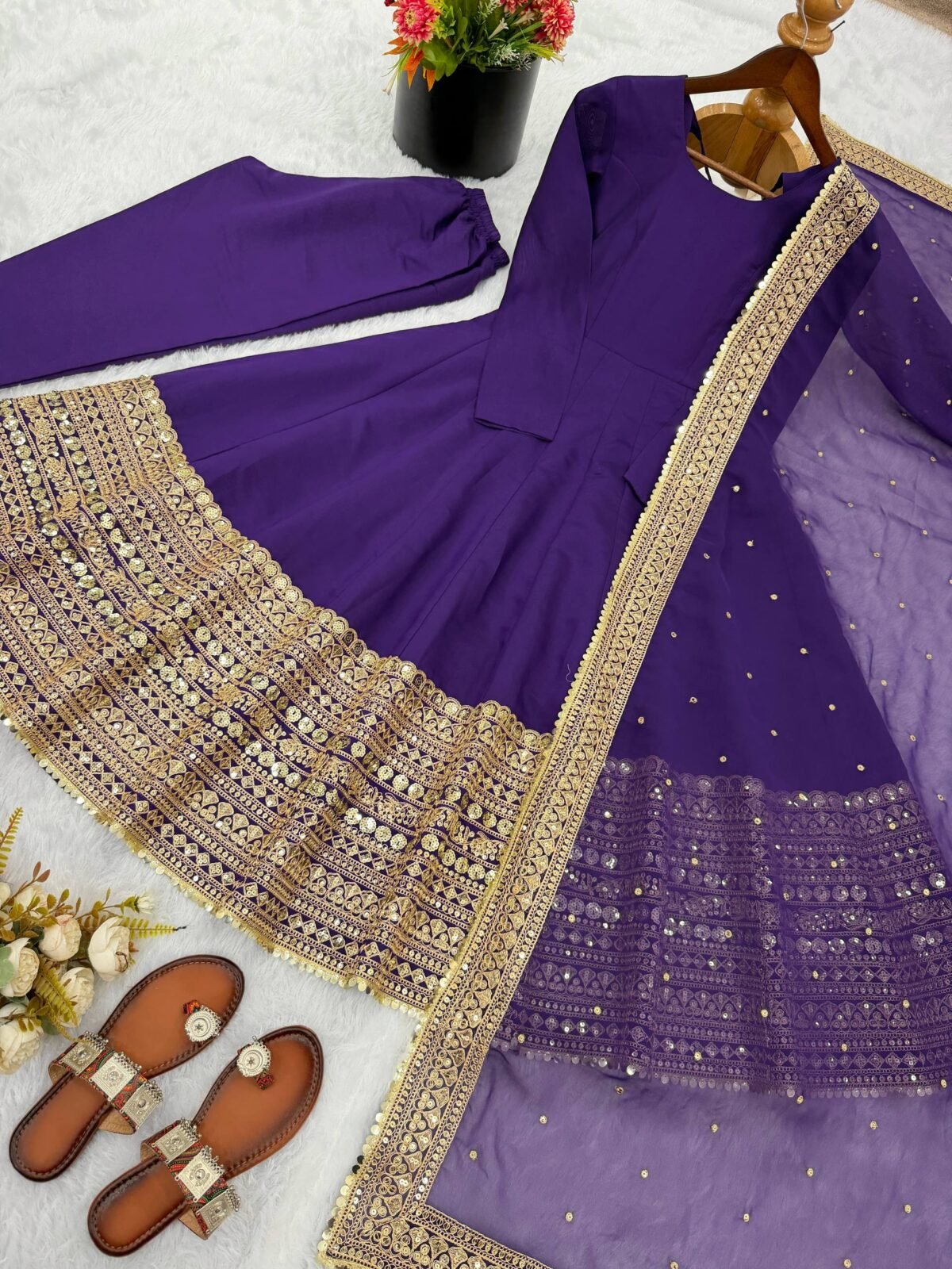 Premium Anarkali Gown Set – Showroom Finished Collection (Purple) - Image 8