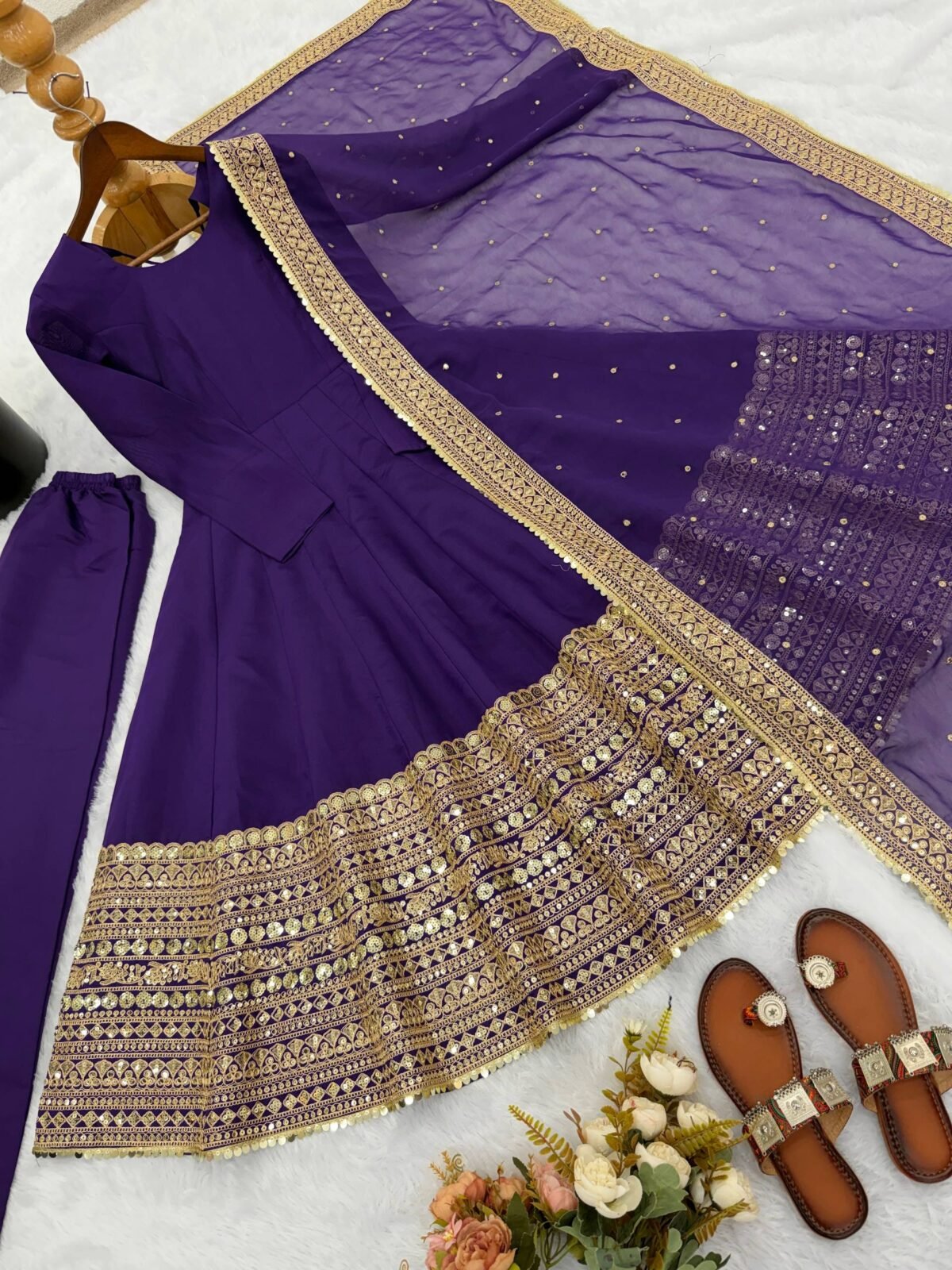 Premium Anarkali Gown Set – Showroom Finished Collection (Purple) - Image 9
