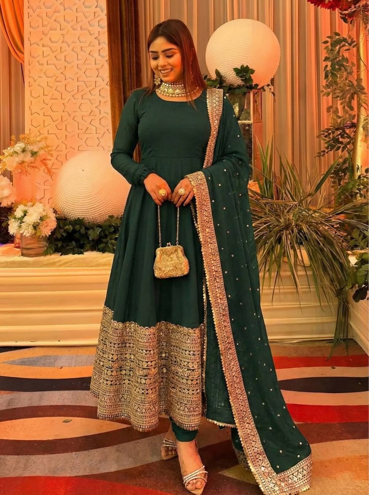 Premium Anarkali Gown Set – Showroom Finished Collection (Green) - Image 3