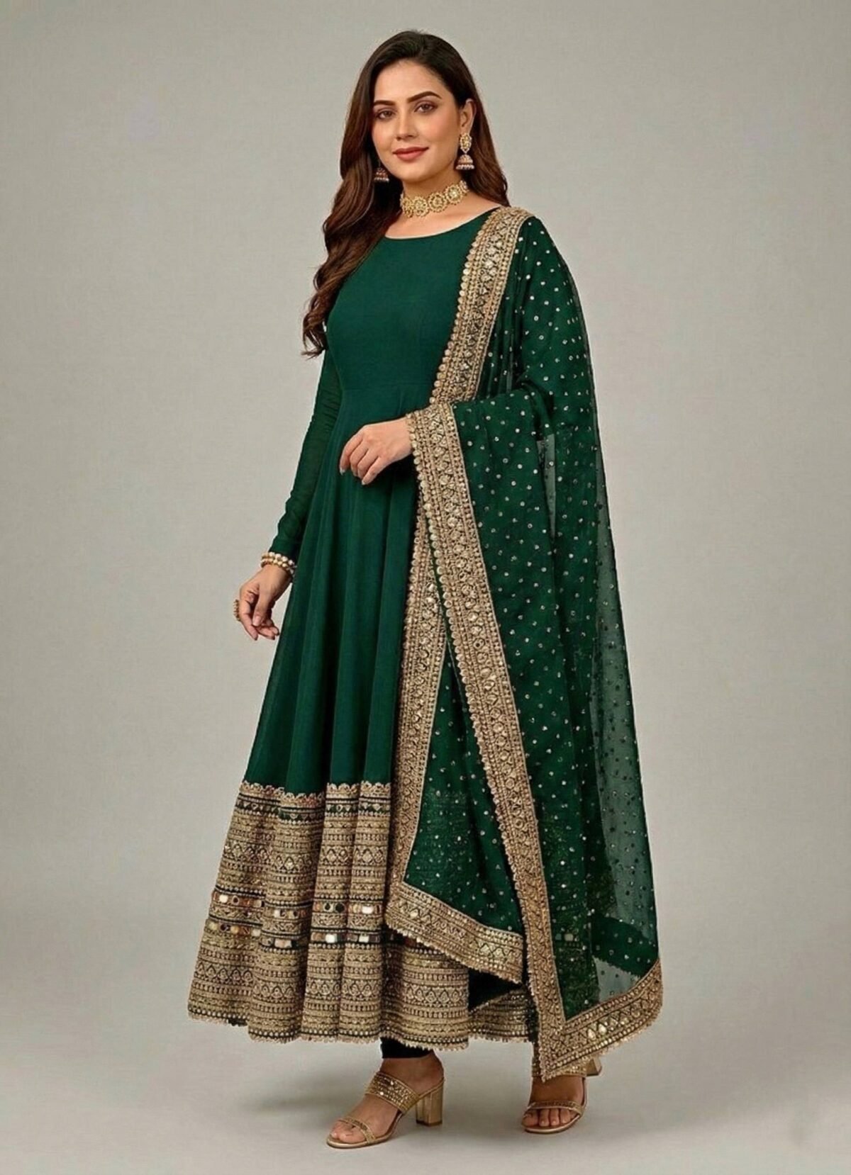 Premium Anarkali Gown Set – Showroom Finished Collection (Green) - Image 4