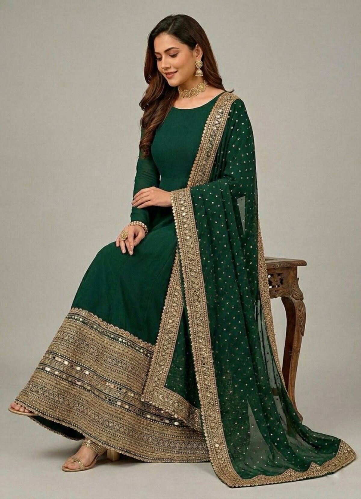 Premium Anarkali Gown Set – Showroom Finished Collection (Green) - Image 5