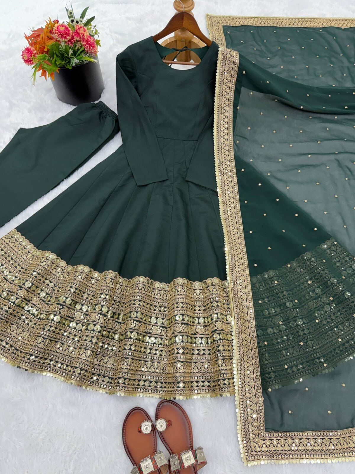 Premium Anarkali Gown Set – Showroom Finished Collection (Green) - Image 6