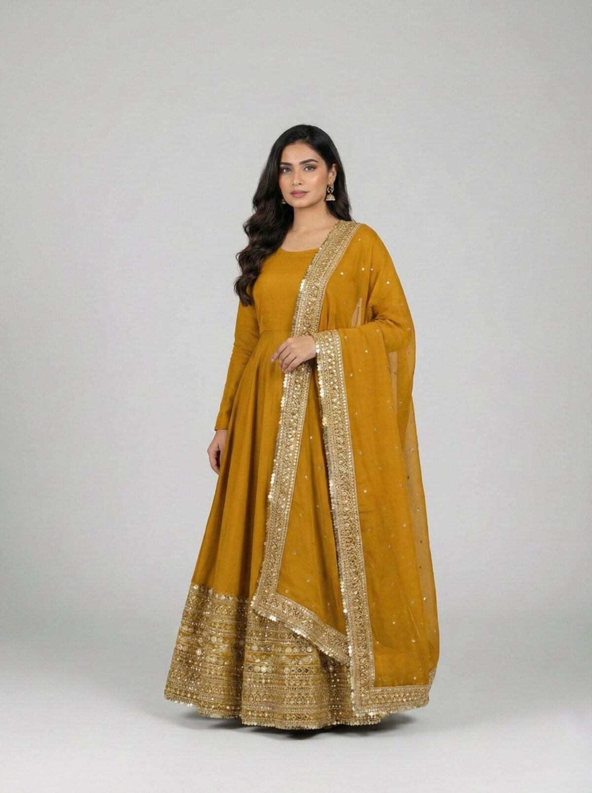 Premium Anarkali Gown Set – Showroom Finished Collection (Mustard) - Image 2