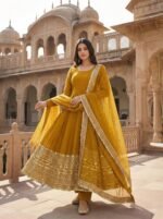 Premium Anarkali Gown Set – Showroom Finished Collection (Mustard) - Image 3