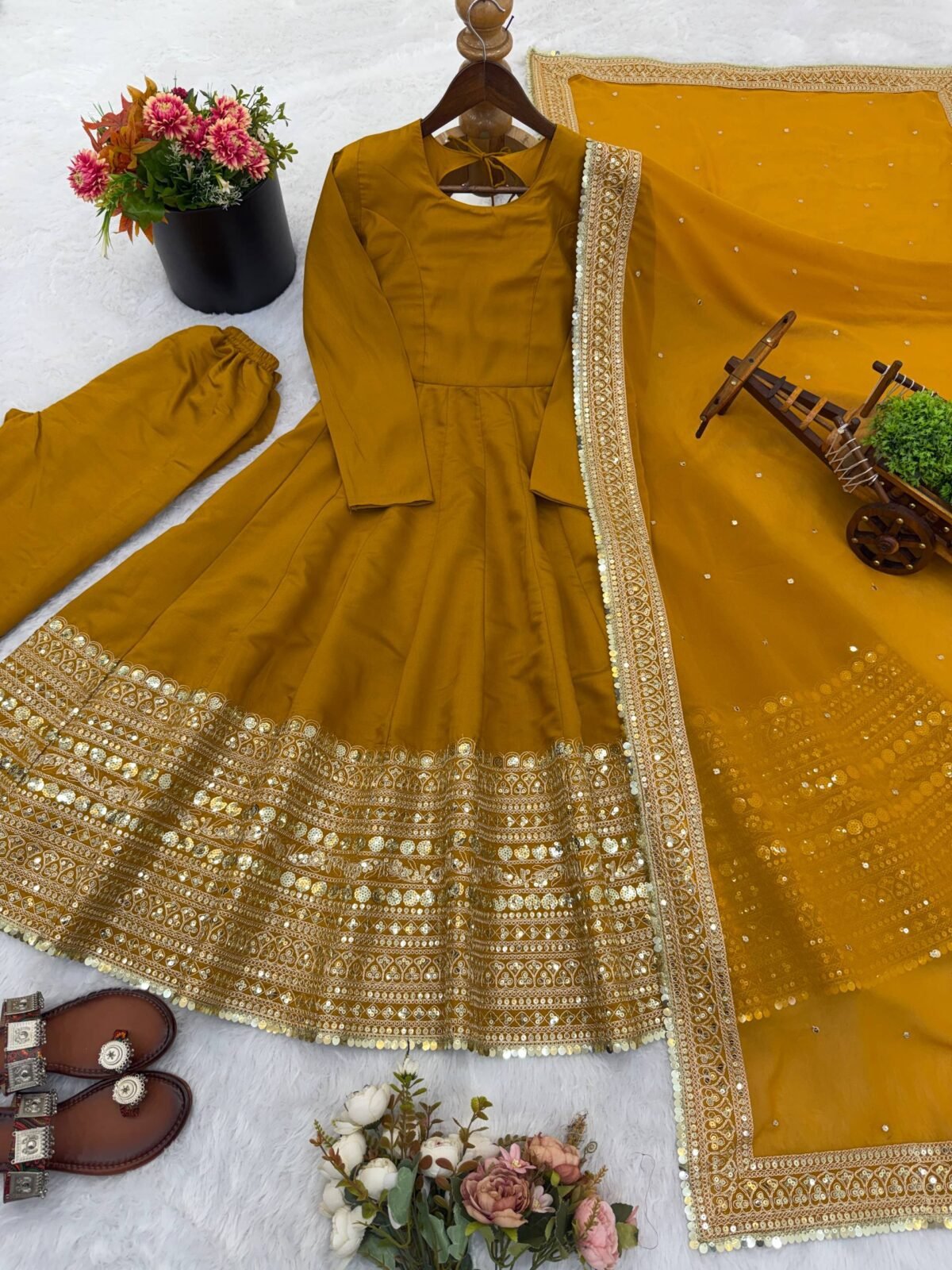 Premium Anarkali Gown Set – Showroom Finished Collection (Mustard) - Image 6