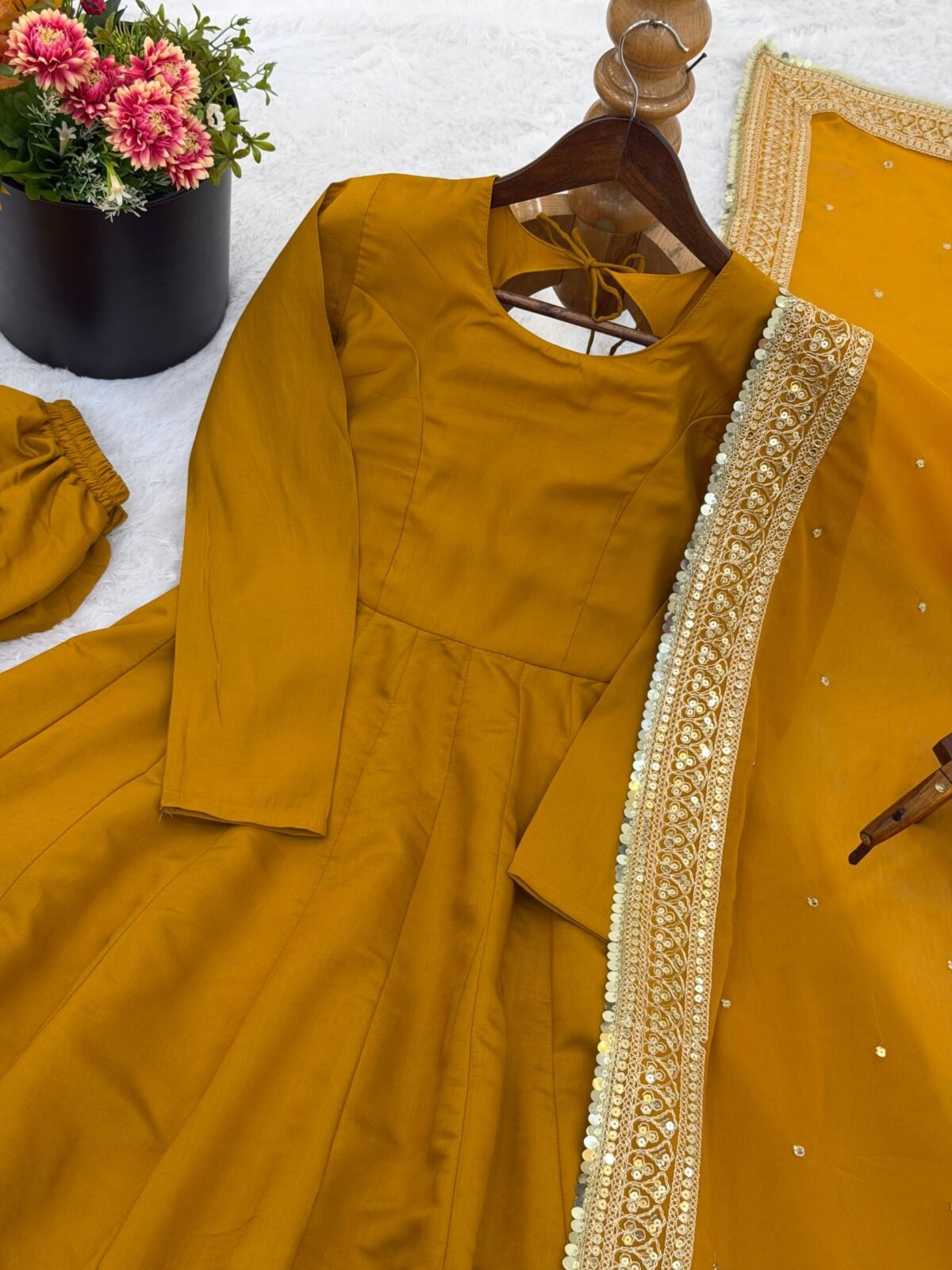 Premium Anarkali Gown Set – Showroom Finished Collection (Mustard) - Image 7